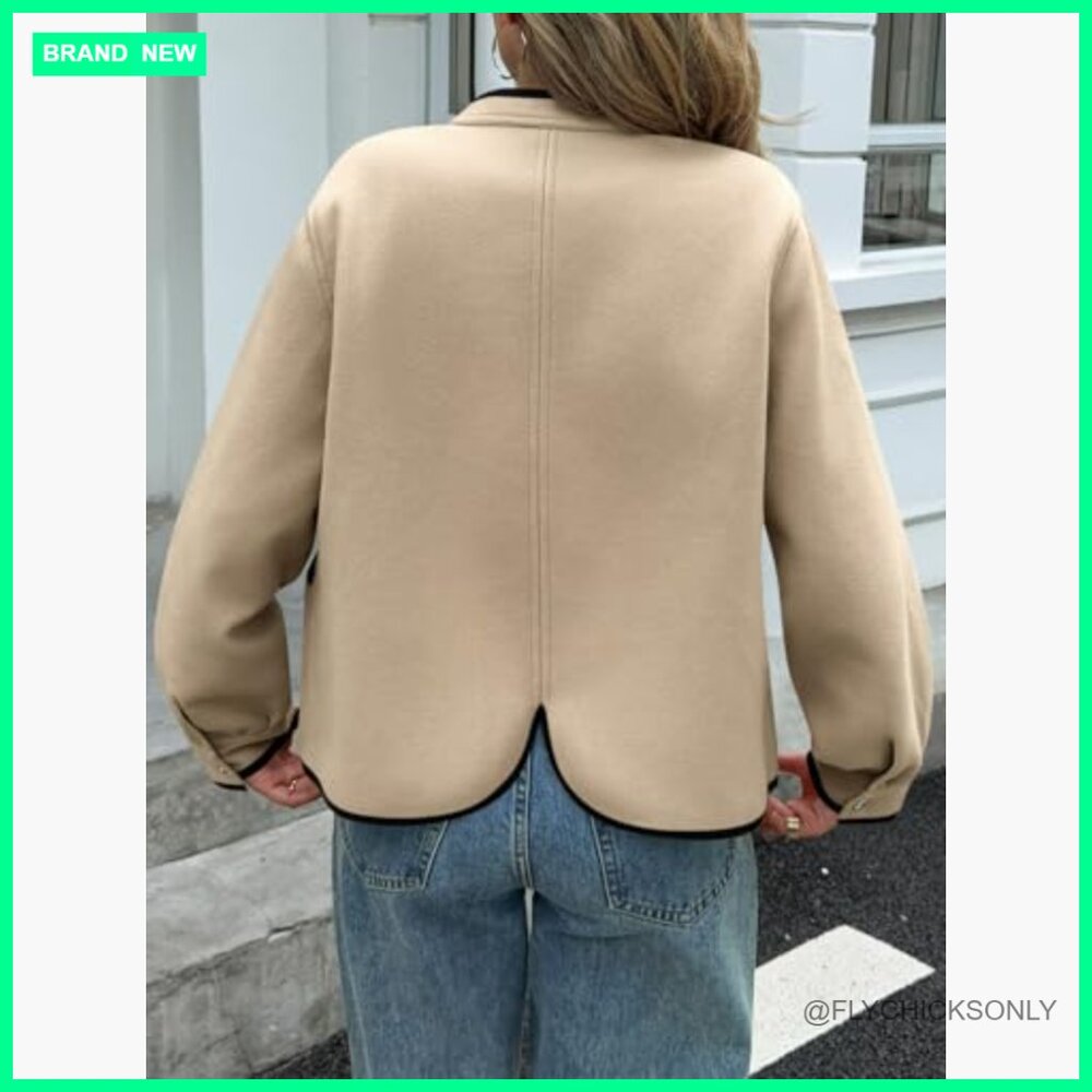 Polyester Puff Sleeve Bomber Jacket Button Down C… - image 5